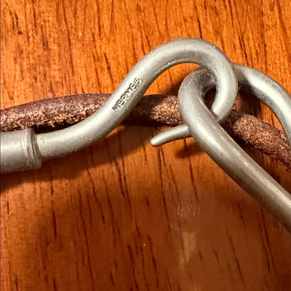 Hermes Jumbo Hook Palladium and Leather Wrap Bracelet